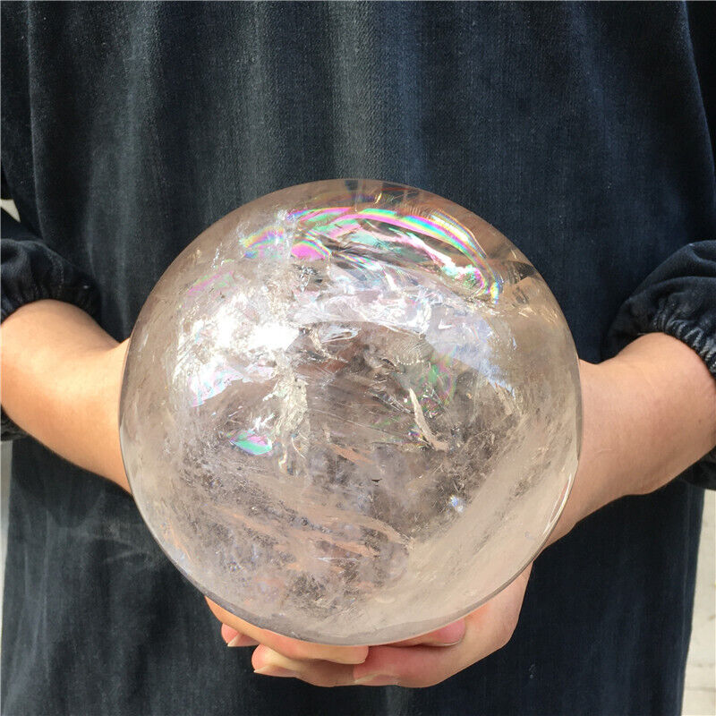 8.16LB A+ Natural smoky Quartz rainbow Sphere Crystal Ball Healing MET578