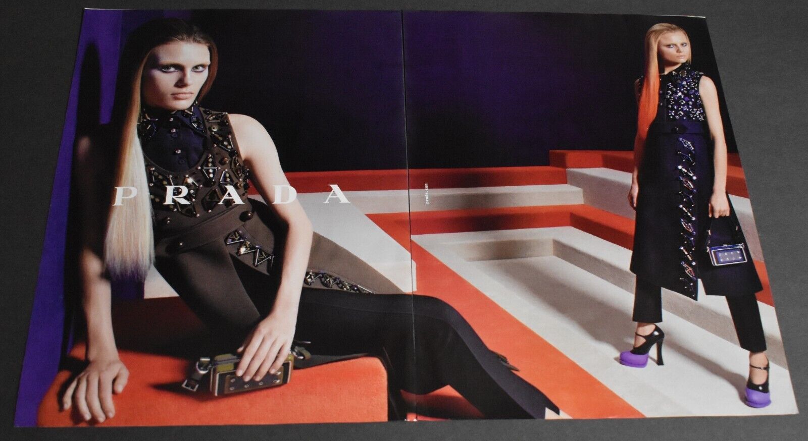 2012 Print Ad Clothing Fashion Style Art Heels Prada Dress Purse Purple Heels
