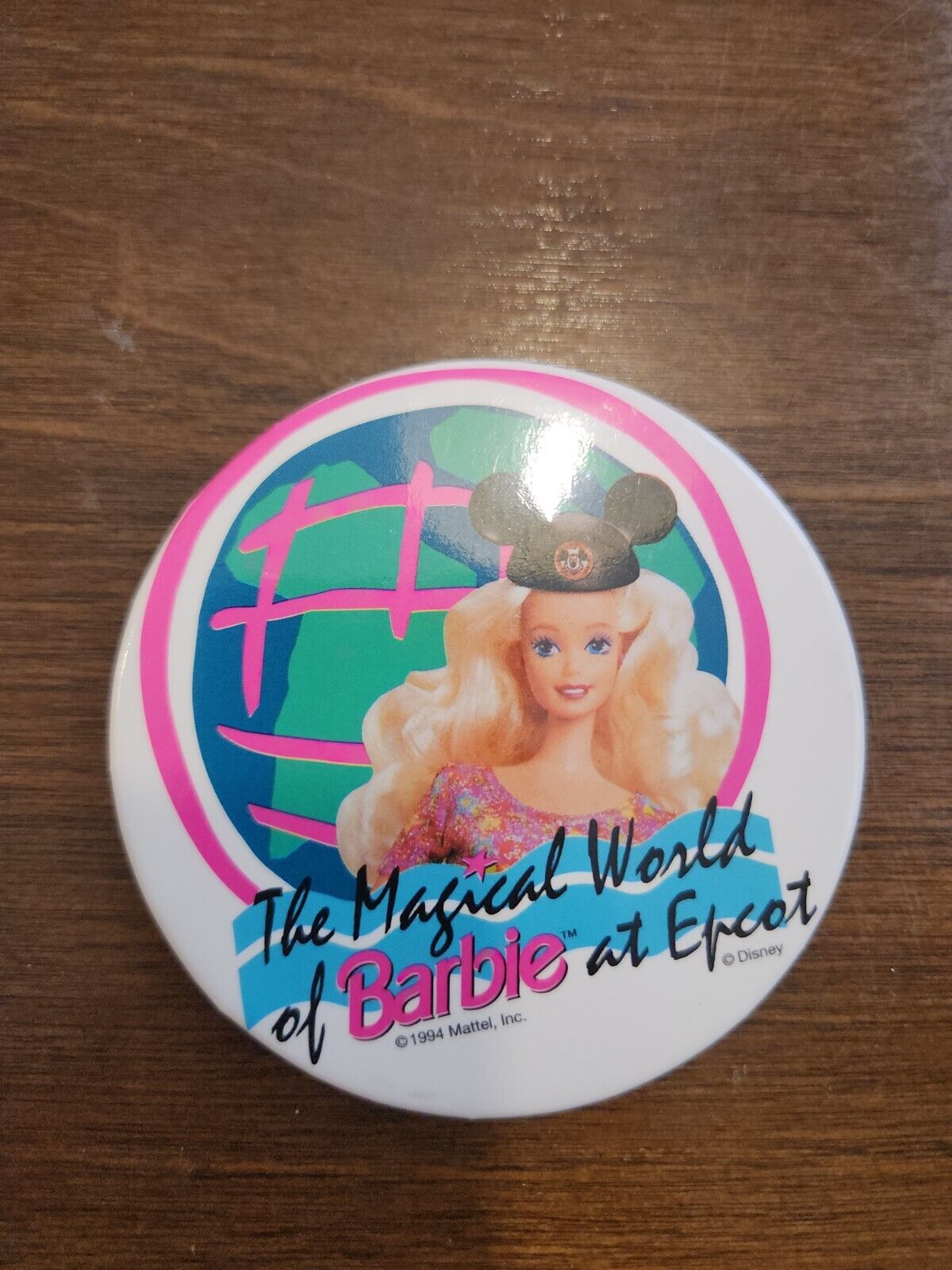 Magical World of Barbie Disney 1994  Pin Button Mickey Ears Mattel