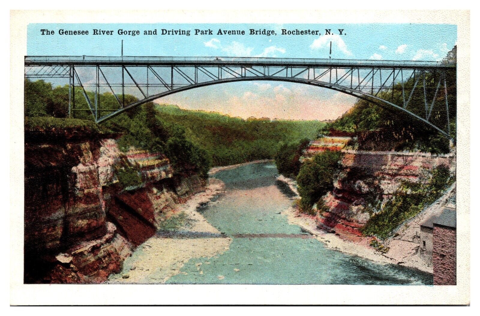 Antique Genesee River Gorge and Driving Park Ave Bridge, Rochester, NY Postcard