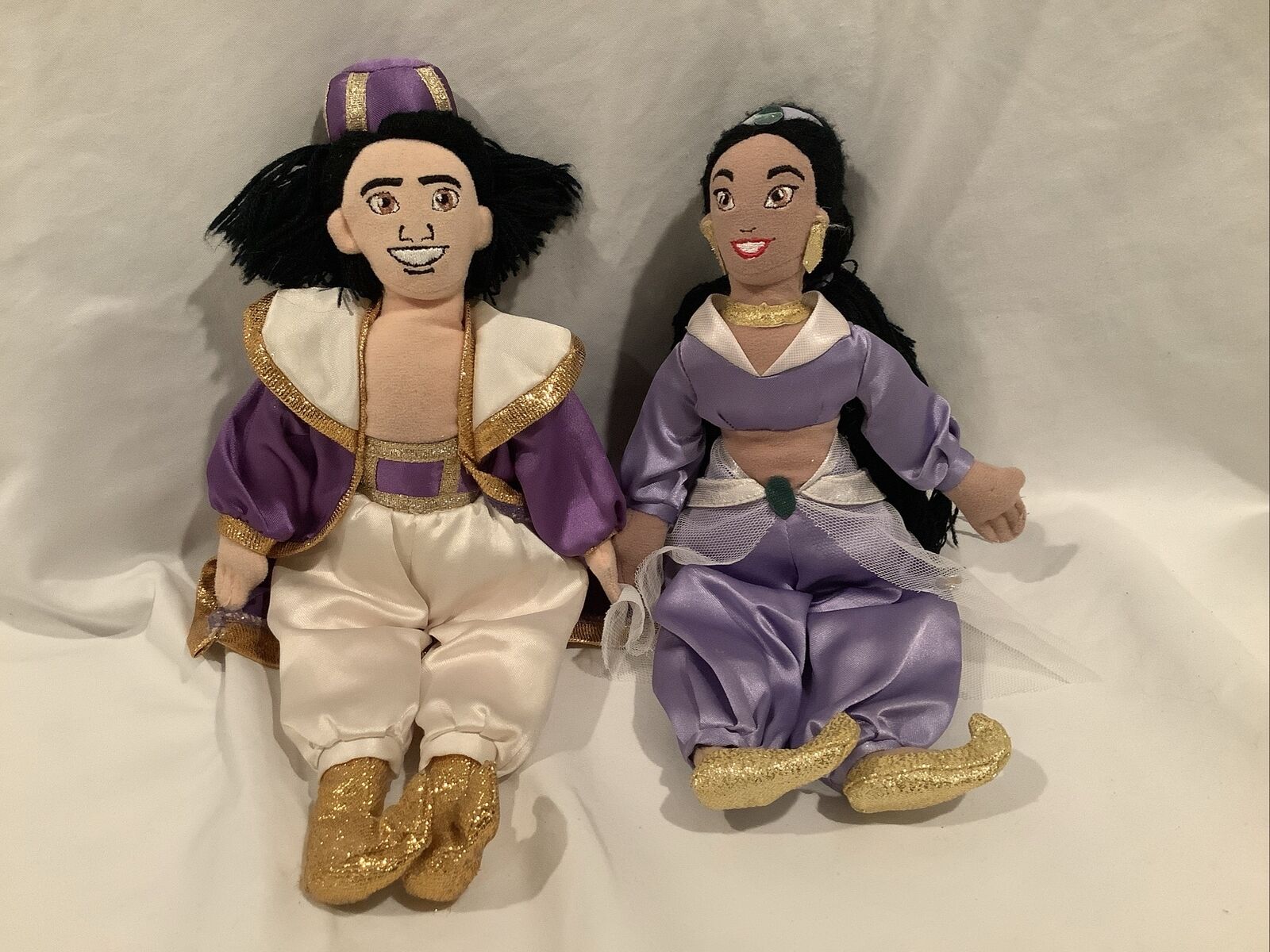Disney Store Aladdin and Jasmine 8” Beanbag Plush Set of 2 1990’s VTG