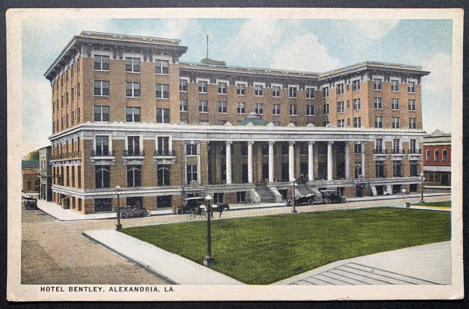 Postcard Alexandria LA - c1920s Hotel Bentley Old Cars