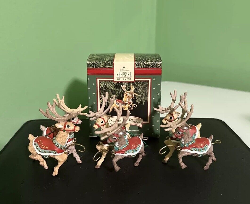 Hallmark Ornament Santa & His Reindeer Collection Set Of Three Christmas Holiday