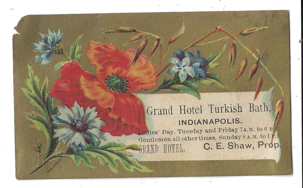 Grand Hotel Turkish Bath - Indianapolis, Indiana - EARLY Advertising Trade Card