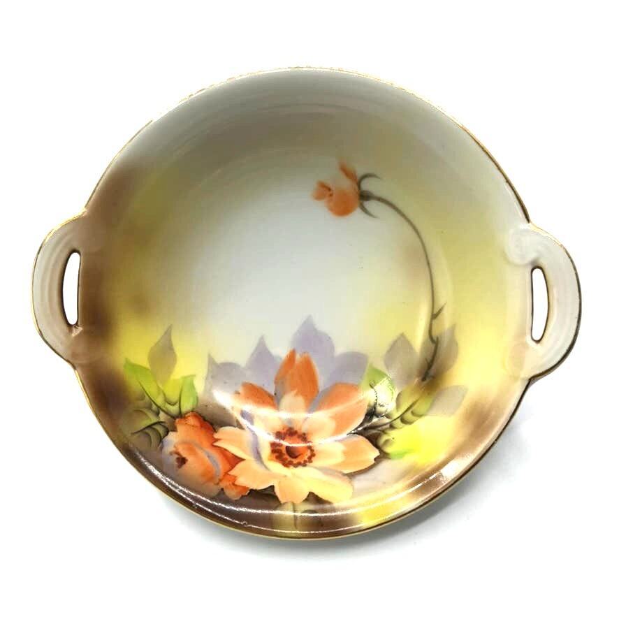 Noritake 2 Handled Candy Nut Trinket Dish Apricot Flower Hand Painted Antique