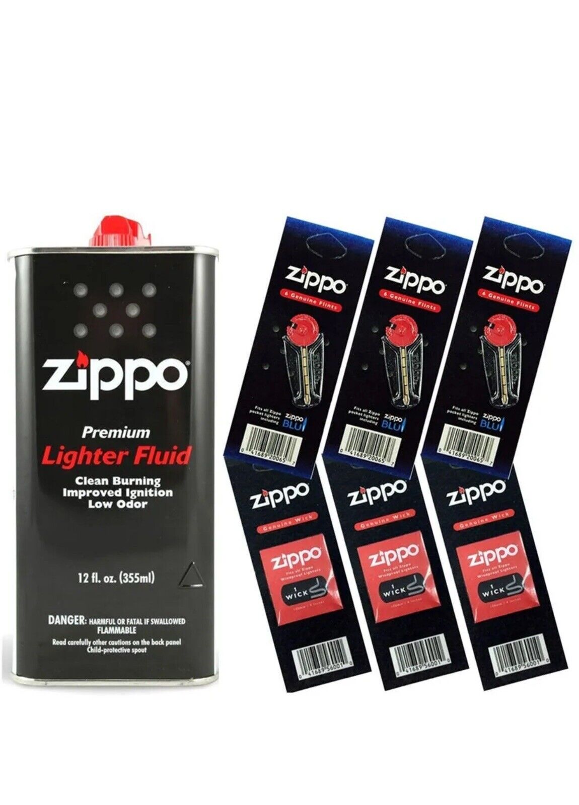 Zippo Lighter Fluid Fuel 12oz & 6 Value Pack (18 Flints + 3 Wick) Gift Set Combo