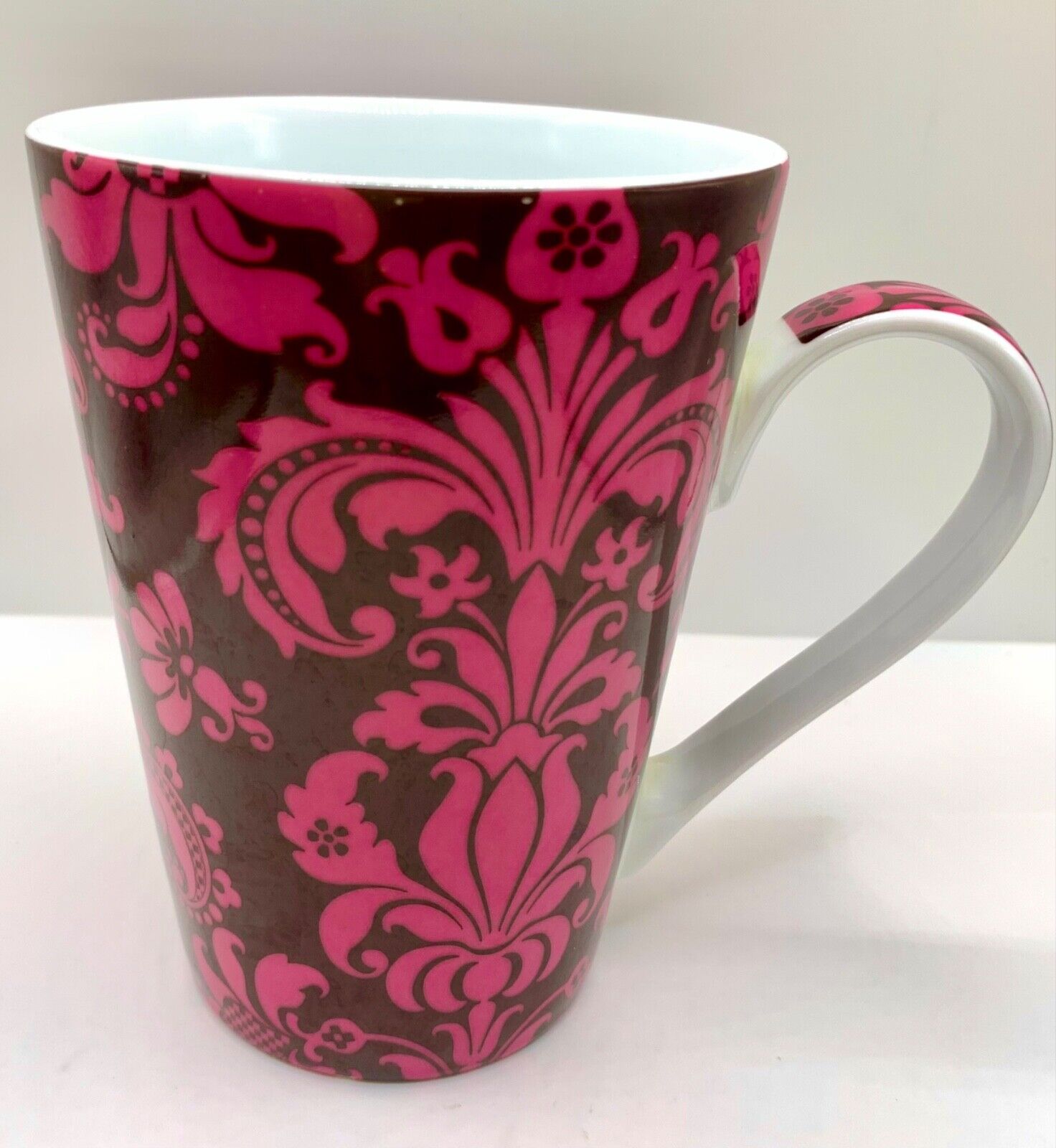 Konitz Germany Tall Coffee Latte Ceramic Mug Fuchsia Retro Floral Scroll