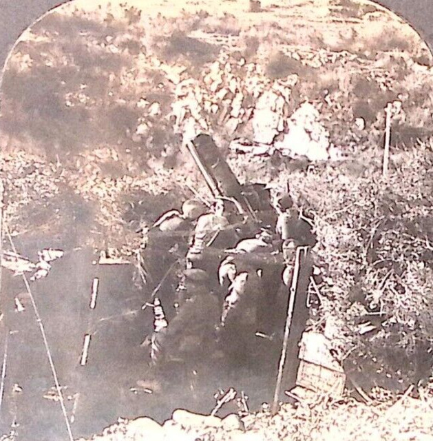 c1918 WWI BALKAN FRONT BRITISH ANTI-AIRCRAFT GUN IN ACTION CAMO STEREOVIEW Z1552