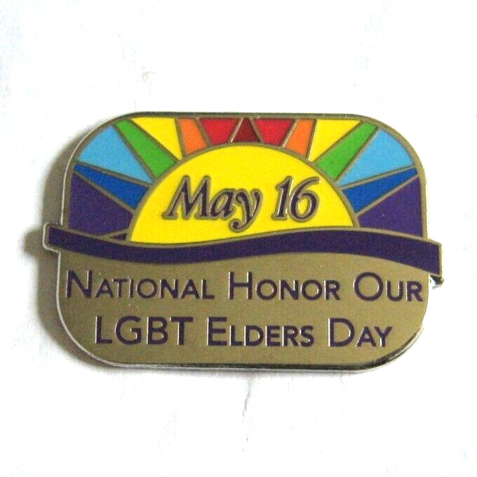 LGBT Elders Day Lapel Pin May 16 Honor our LGBT Elders Rainbow Colors Sunburst