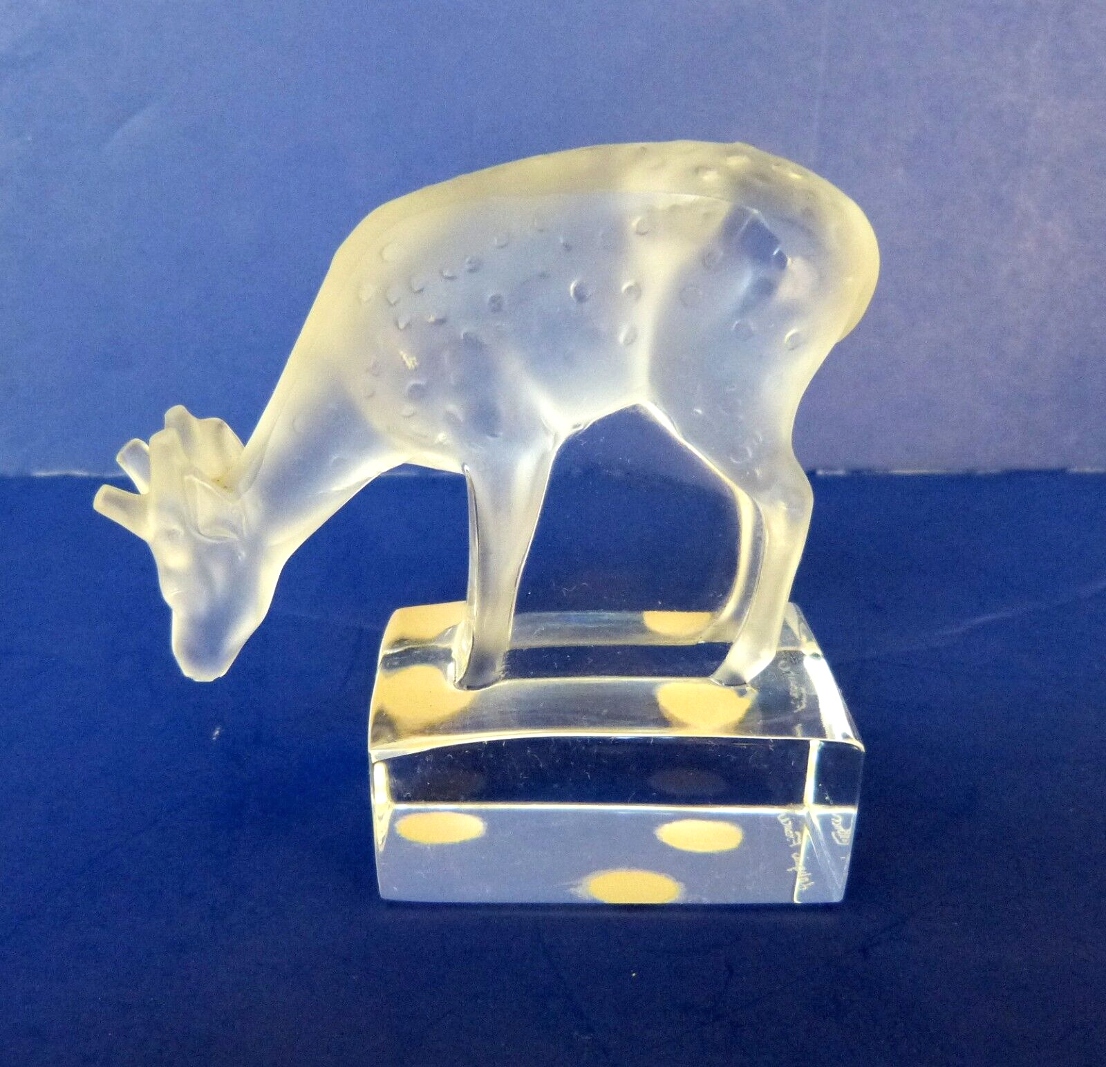 Lalique Crystal Frosted Spotted Fawn Deer Art Sculpture Signed