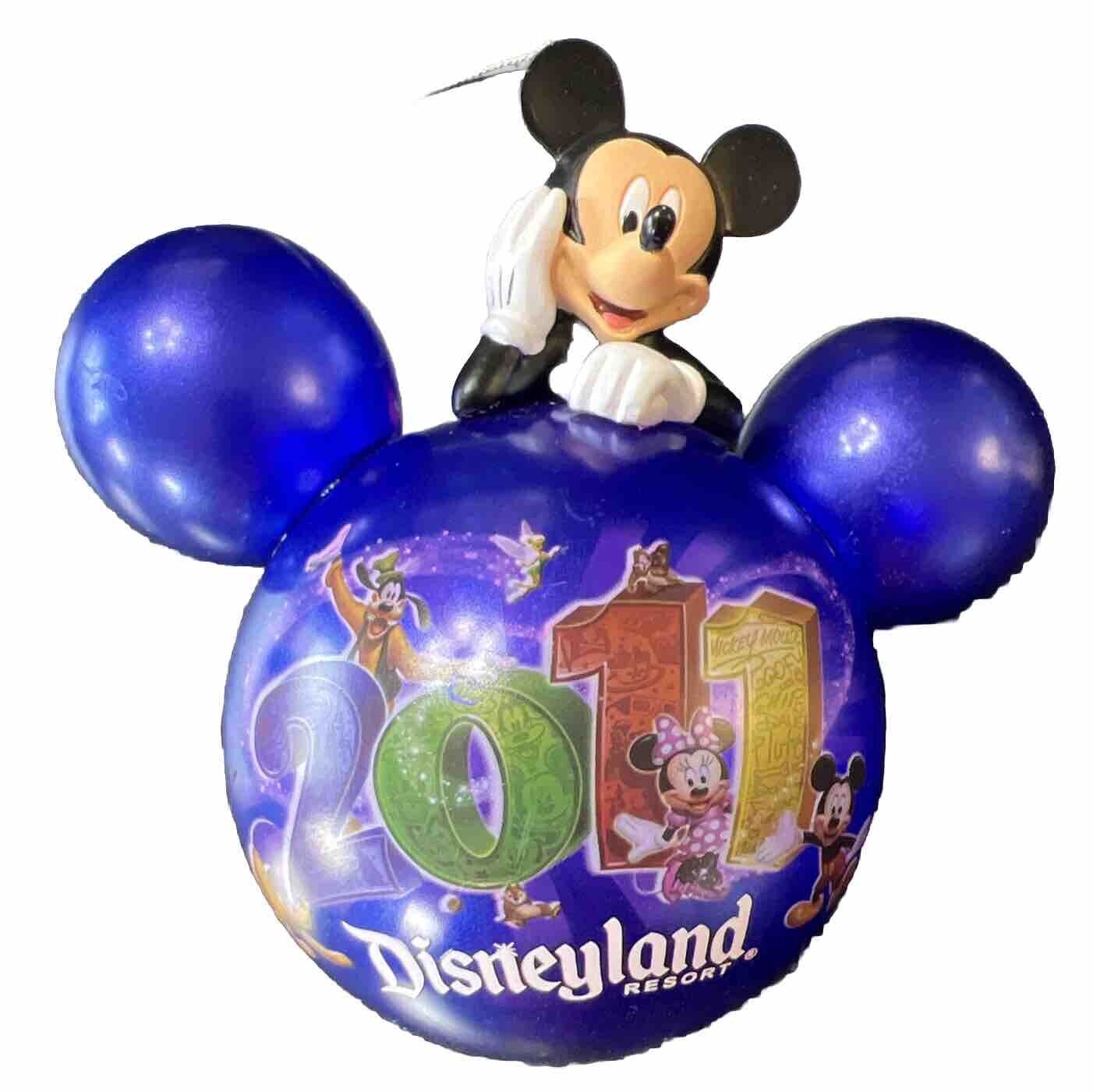 Disney Disneyland Resort Blue Mickey Mouse Ears Glass Christmas Ornament RARE