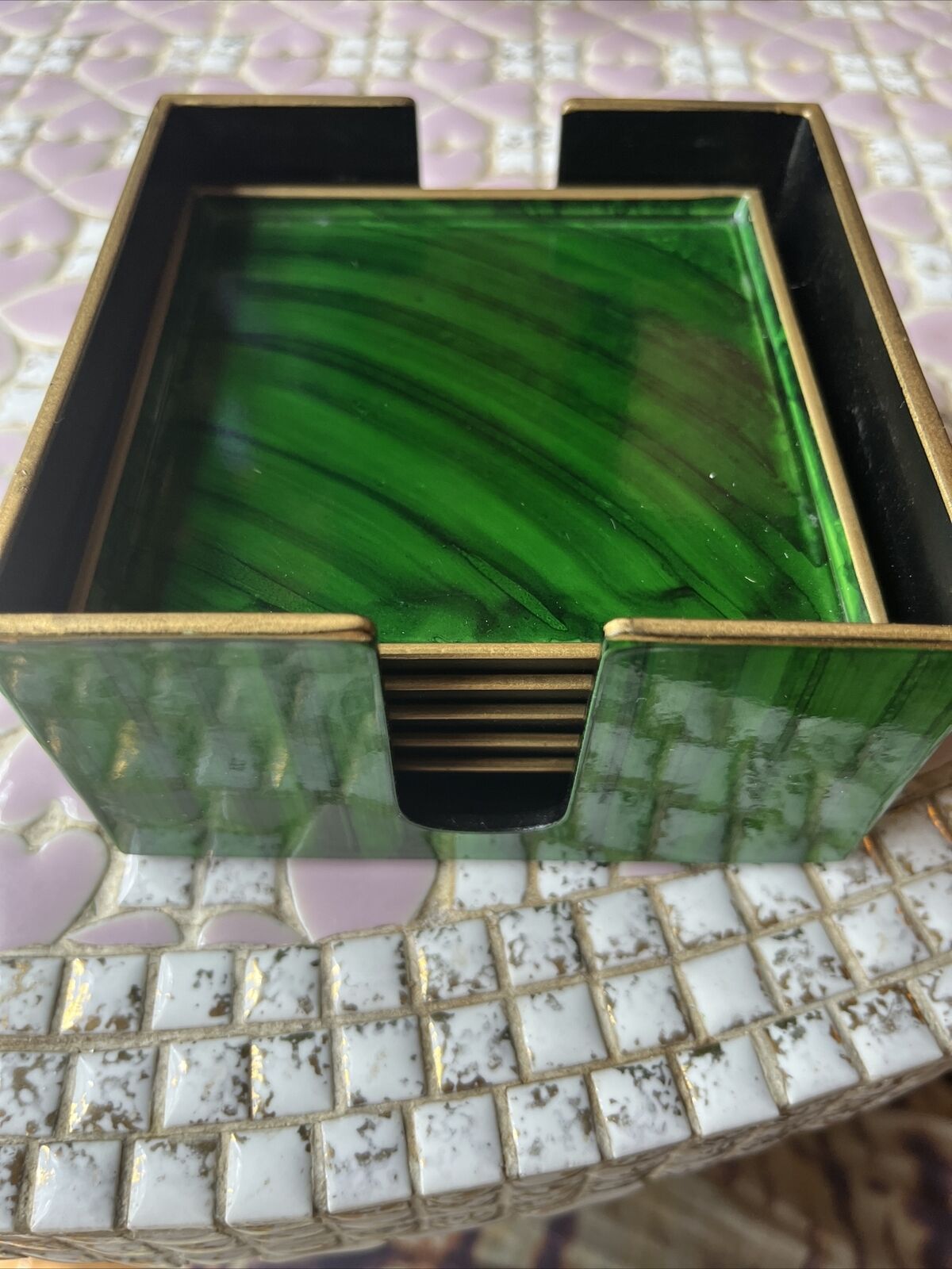 Vintage Rubel Co. Made In Japan Emerald Green 5  Drink Coasters A Must See