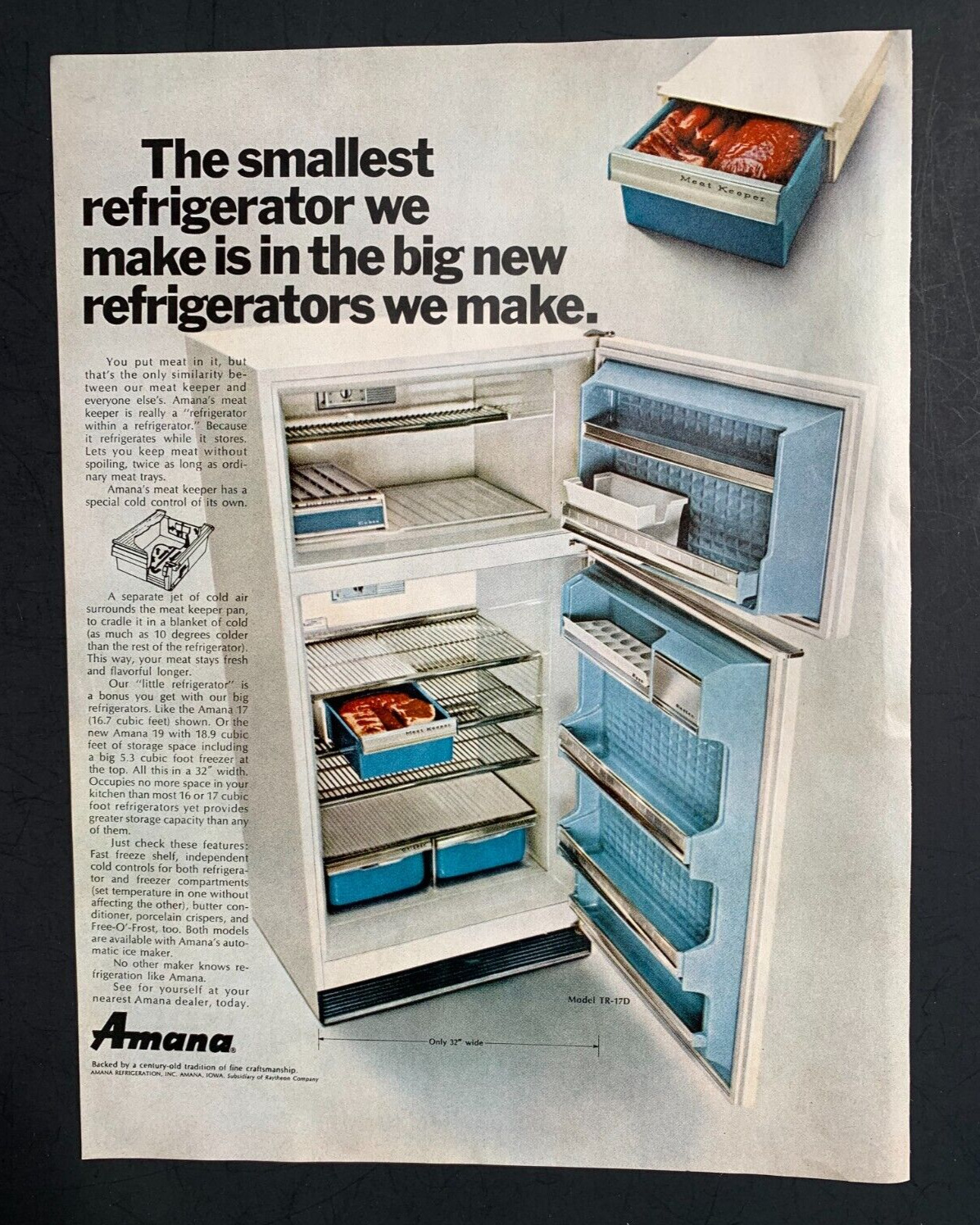 Print Ad Amana Refrigerator 1971 Vintage  12\