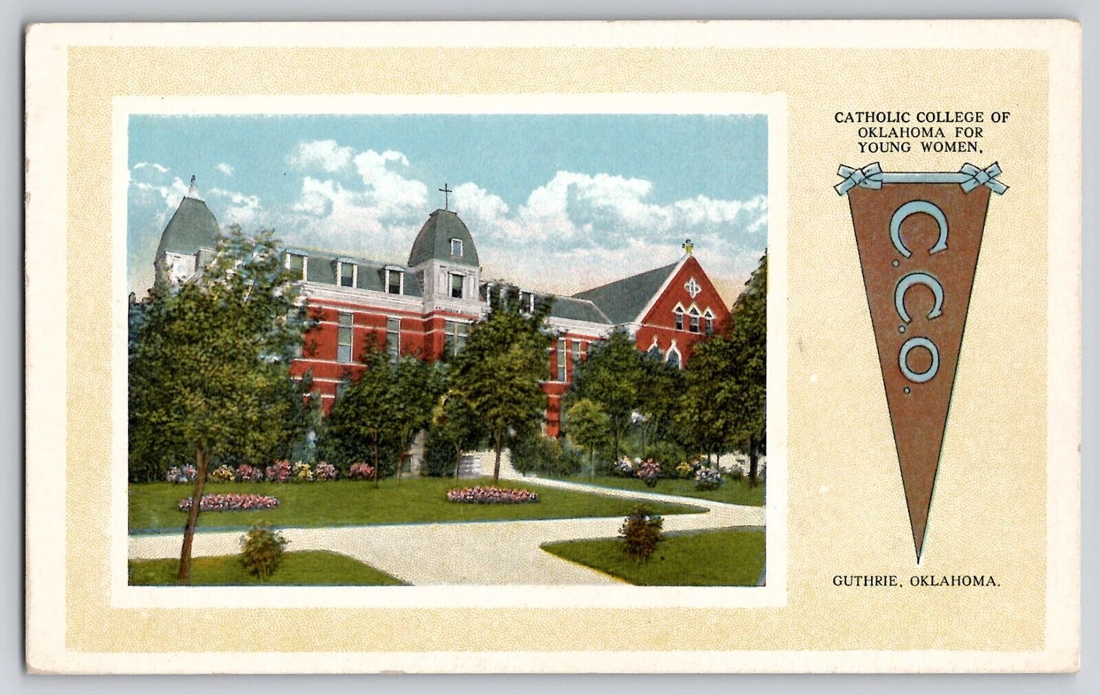 Catholic College of Oklahoma For Young Women Pennant Guthrie OK 1920s Postcard