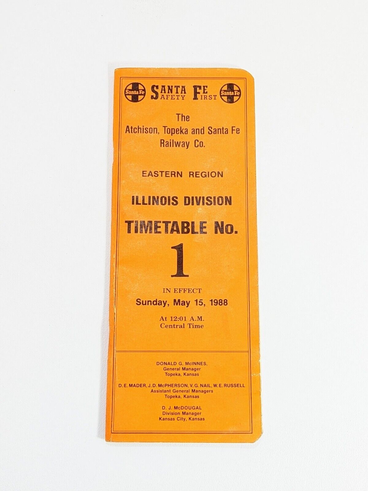 MAY 1988 May 15  ATSF SANTA FE ILLINOIS DIVISION EMPLOYEE TIMETABLE #1