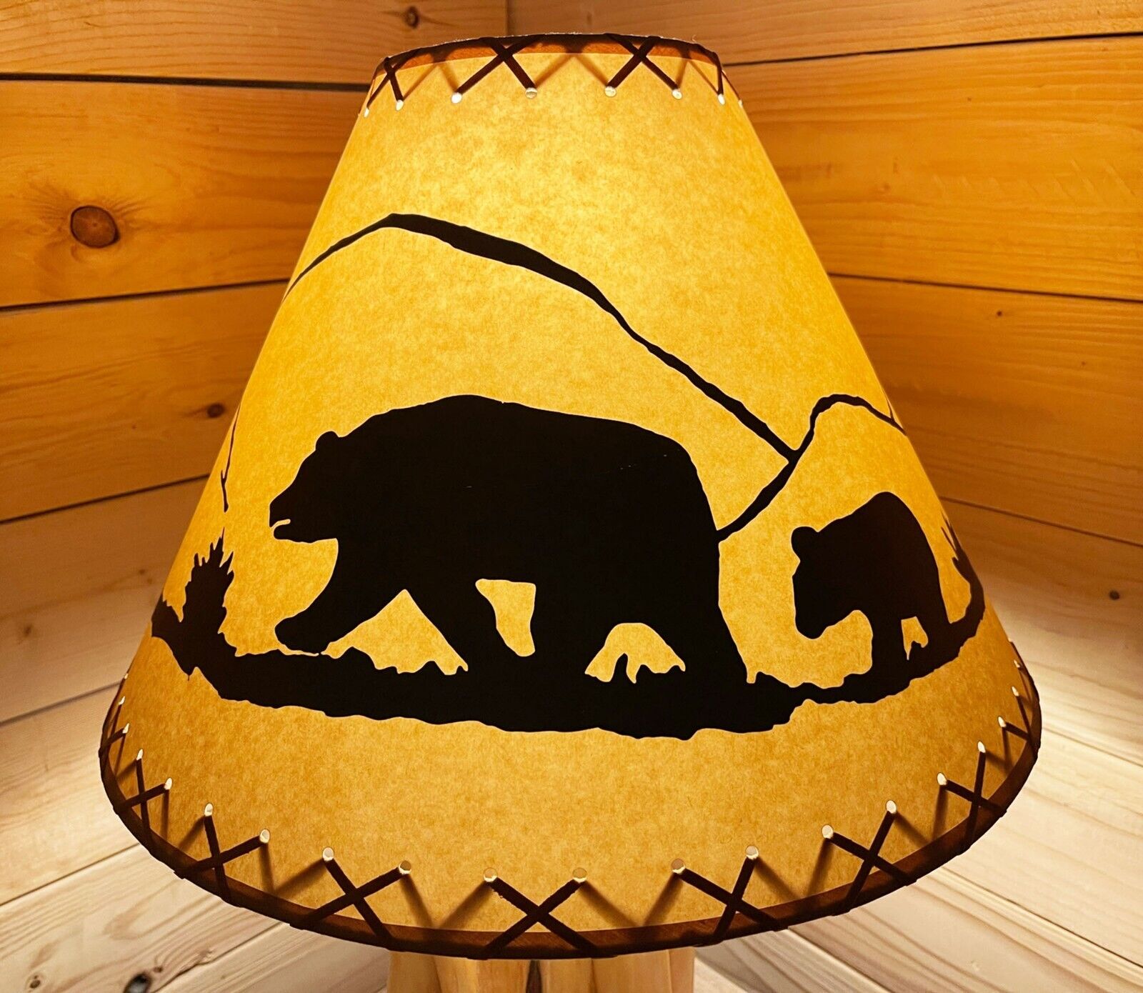 Rustic Oiled Kraft Lamp Shade with Bear Design - 18