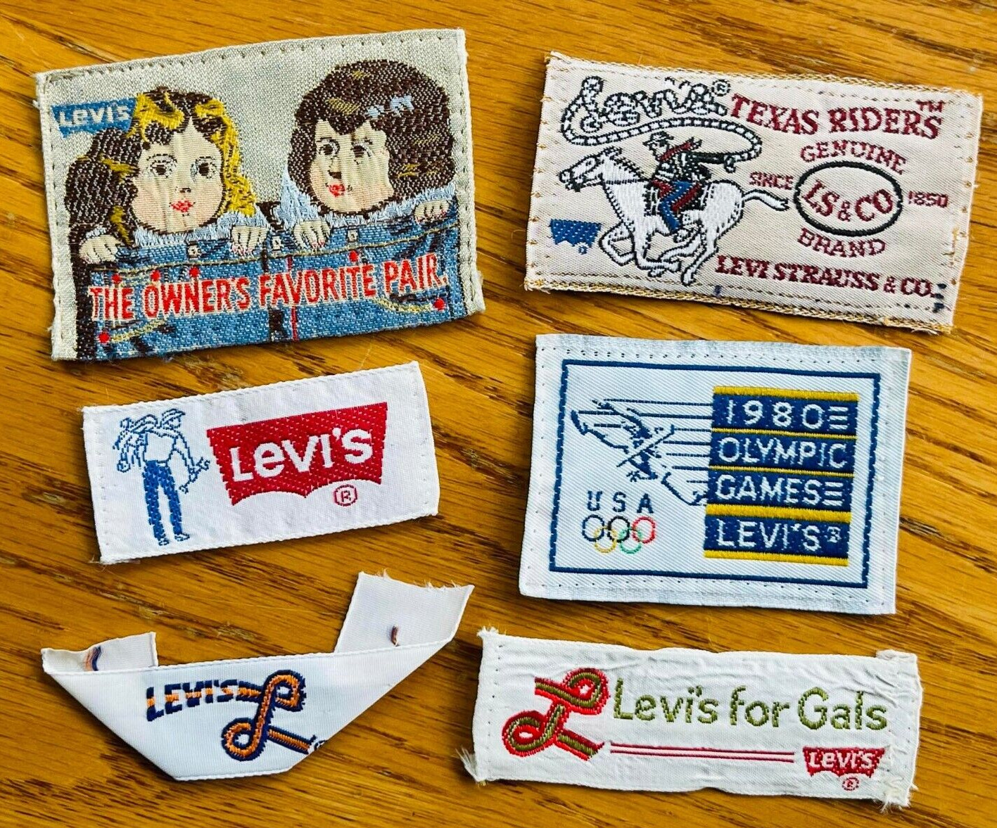 6 Vintage LEVI\'S Strauss Assorted Clothing Labels Texas Riders 1980 Olympics Lot