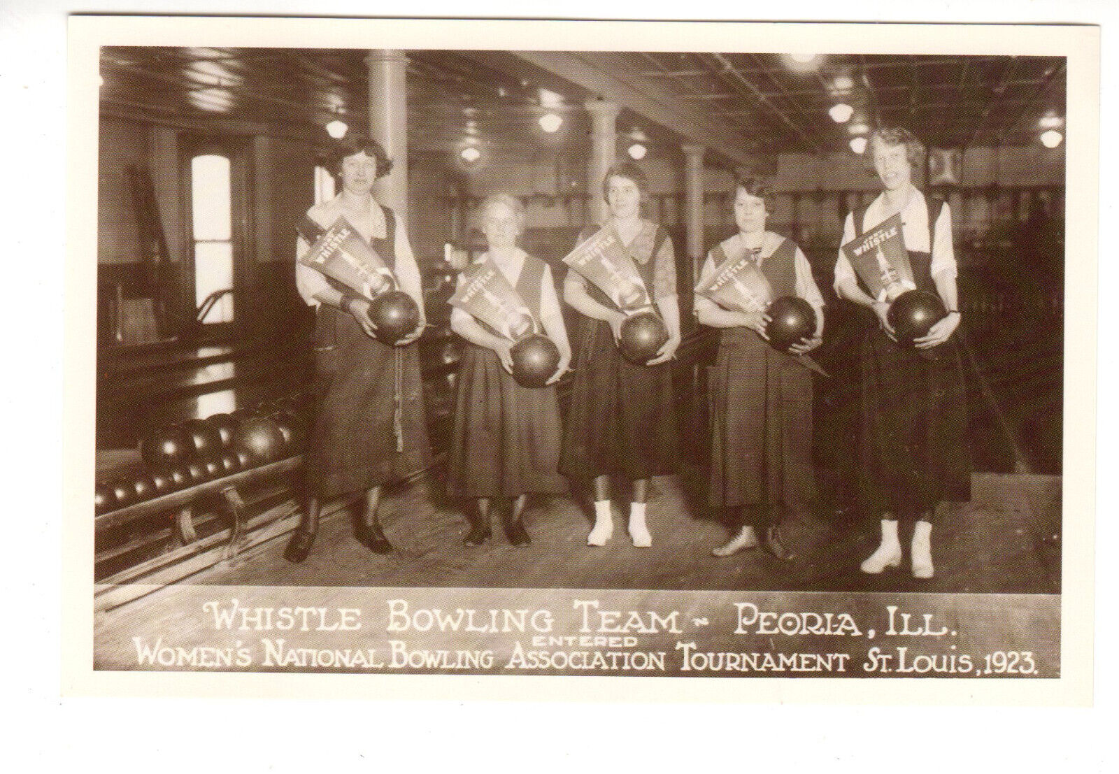 Postcard: Whistle Bowling Team, Peoria, IL (Illinois) - repro of photo