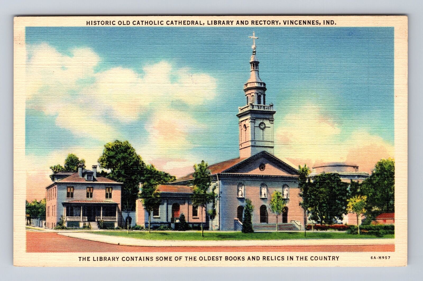 Vincennes IN- Indiana, Historic Old Catholic Cathedral, Library Vintage Postcard