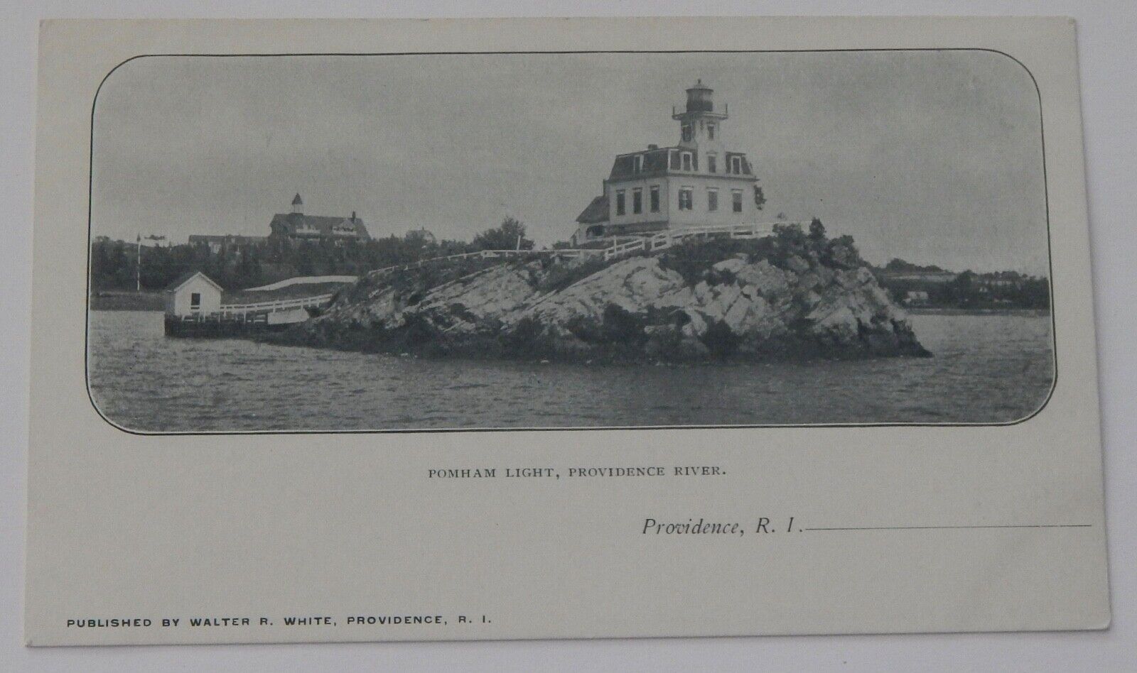 Pomham Light lighthouse postcard Providence River Rhode Island vintage