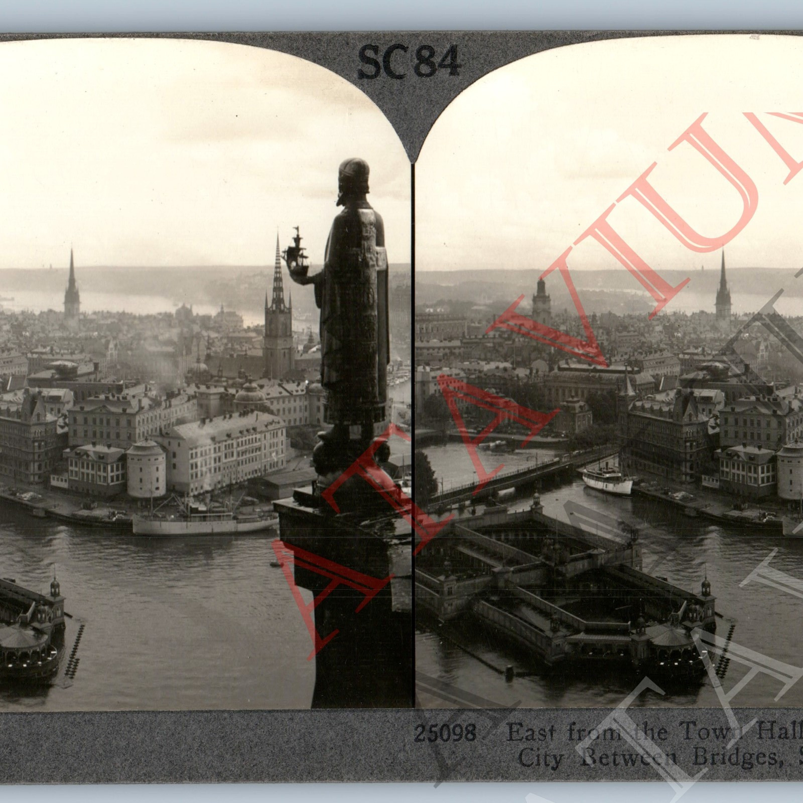c1910s Stockholm, Sweden Bridge East Town Hall Tower Real Photo Stereoview V45