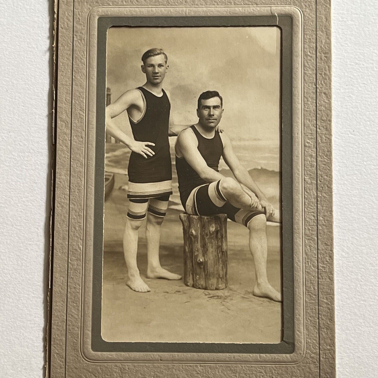 Antique RPPC Real Photo Postcard Men Matching Bathing Suit Atlantic City NJ