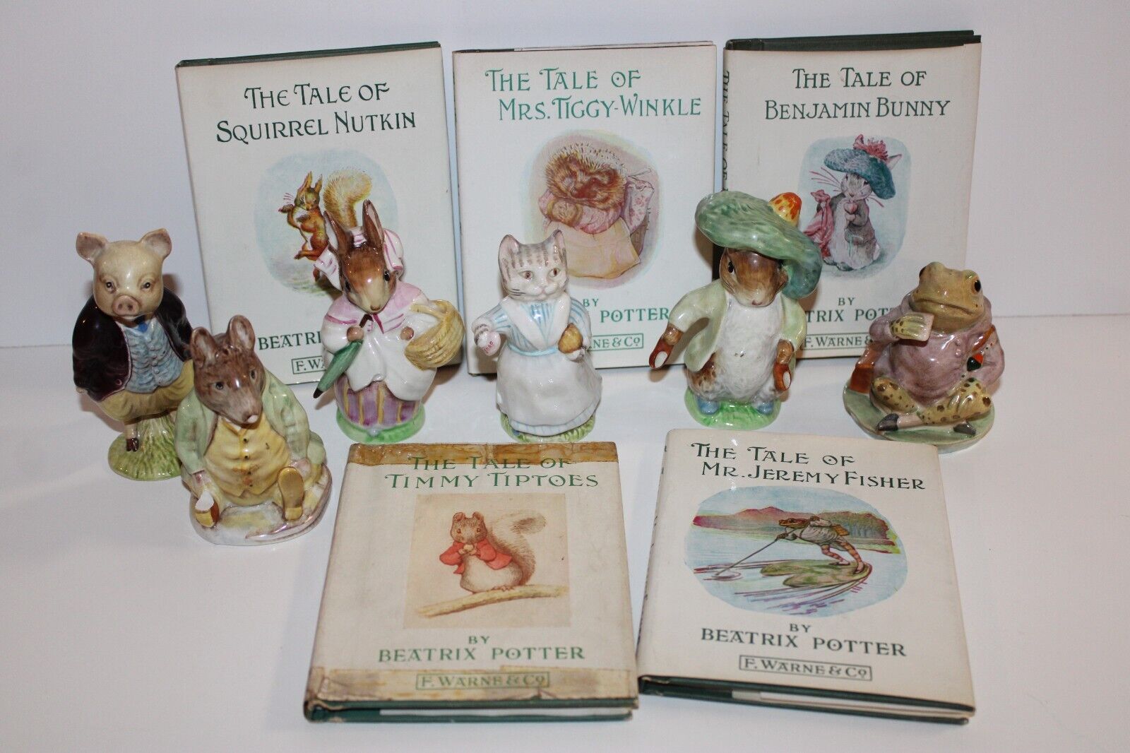 6 Beatrix Potter Figurines Beswick + 5 Books Hardback F. Warne & Co Lot, Pigling