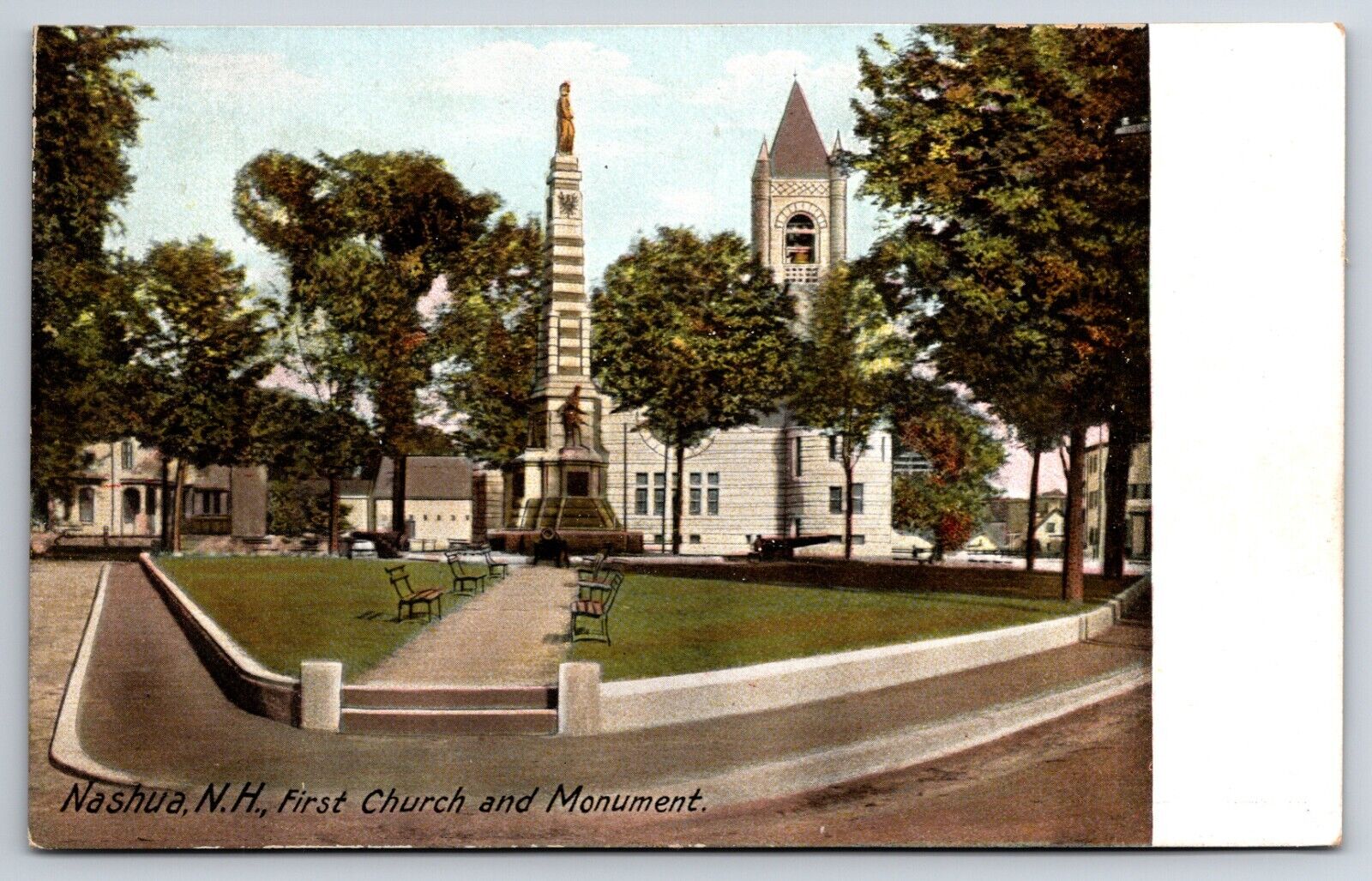 First Church & Monument c1900\'s Nashua New Hampshire NH Vtg Leighton Postcard