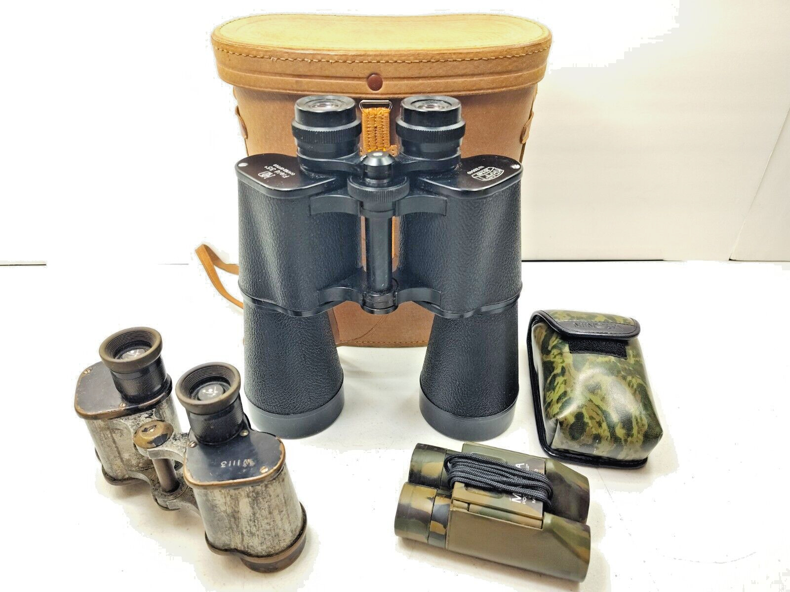 Vintage Binocular Lot WW2 Japanese? #113 + KRAFT 20x60 #26649 Field 35 + Minolta