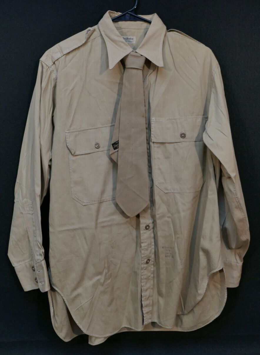 WWII US Army AAF Officers Khaki Shirt Lewis Bros. 16x32 and Tie \'Lewis Thos. DC\'
