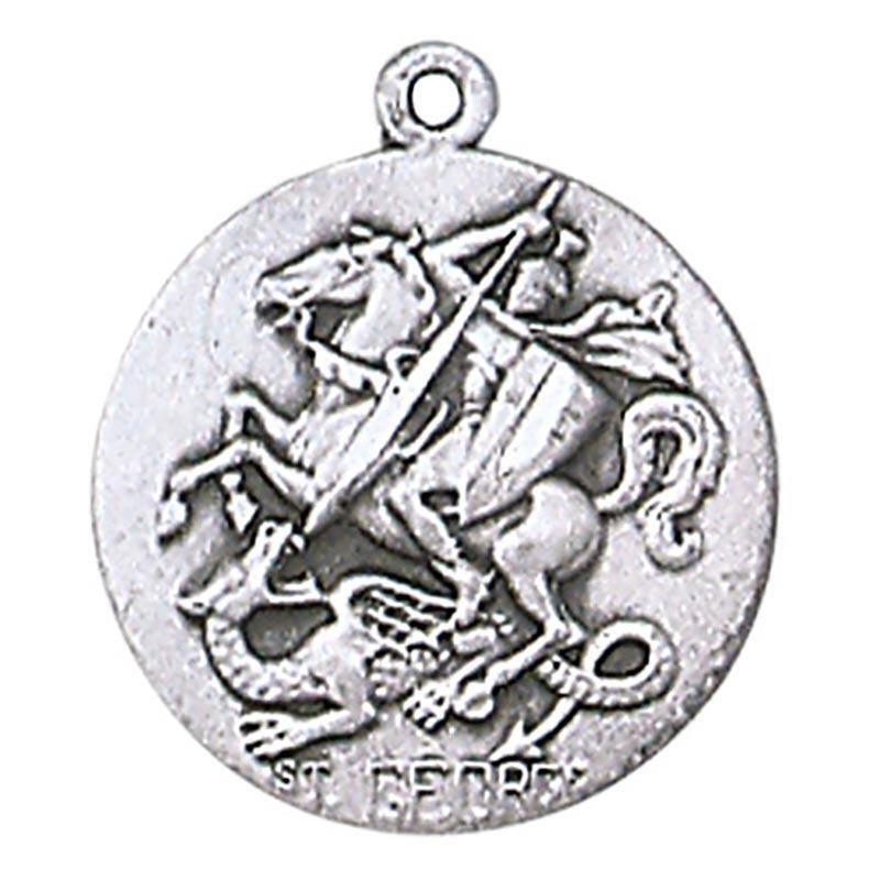 St George Medal Size .75 in Dia and 18 in L Elegant Stainless Steel Chain