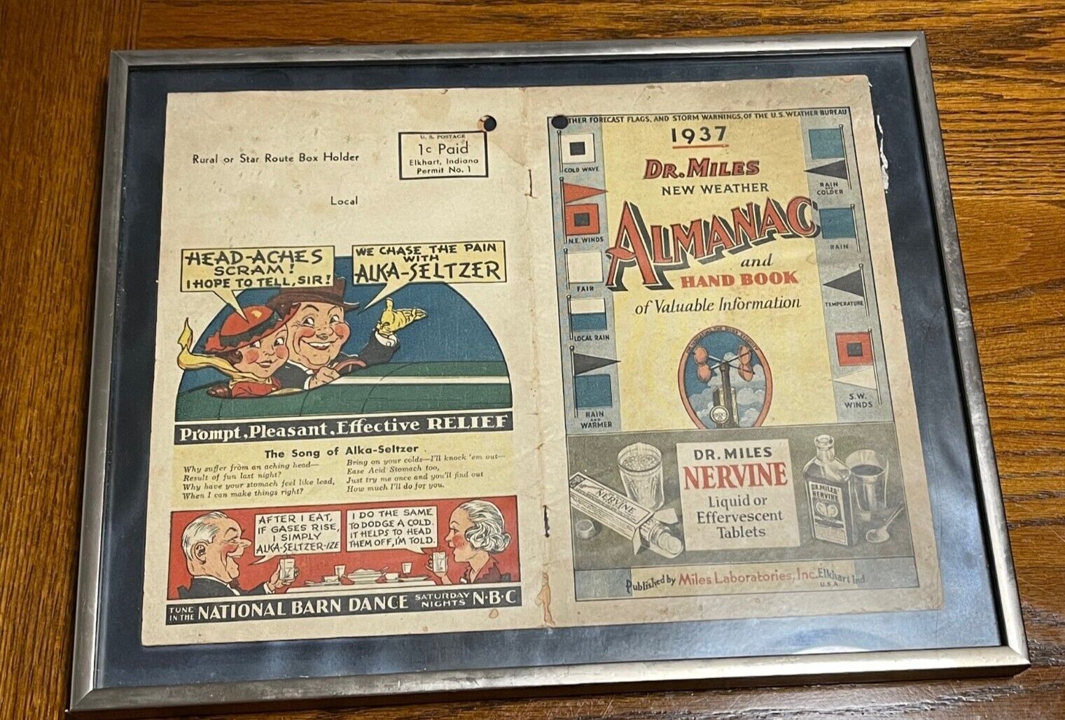 Vintage Framed Dr. Miles 1937 Almanac 