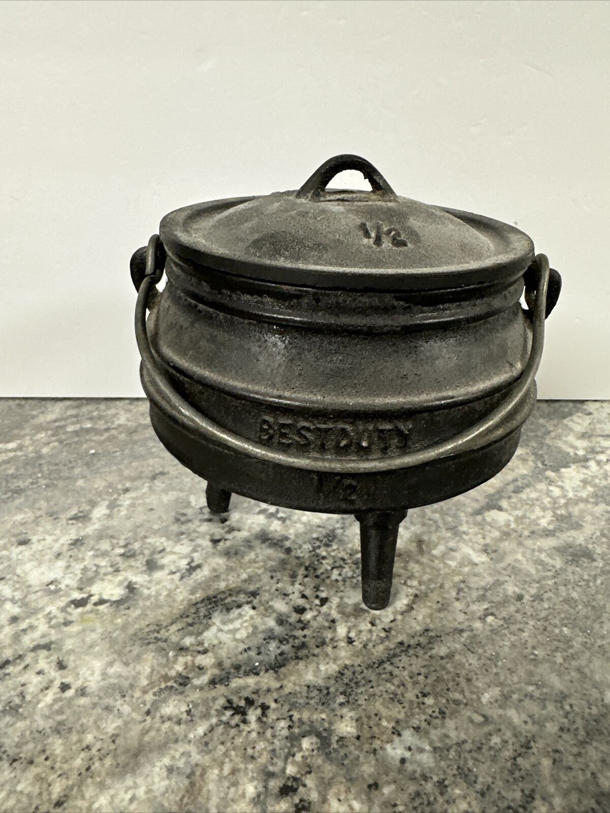Vintage Best Duty Cast Iron Cauldron 1/2 South Africa Wicca Gypsy Cooking Pot