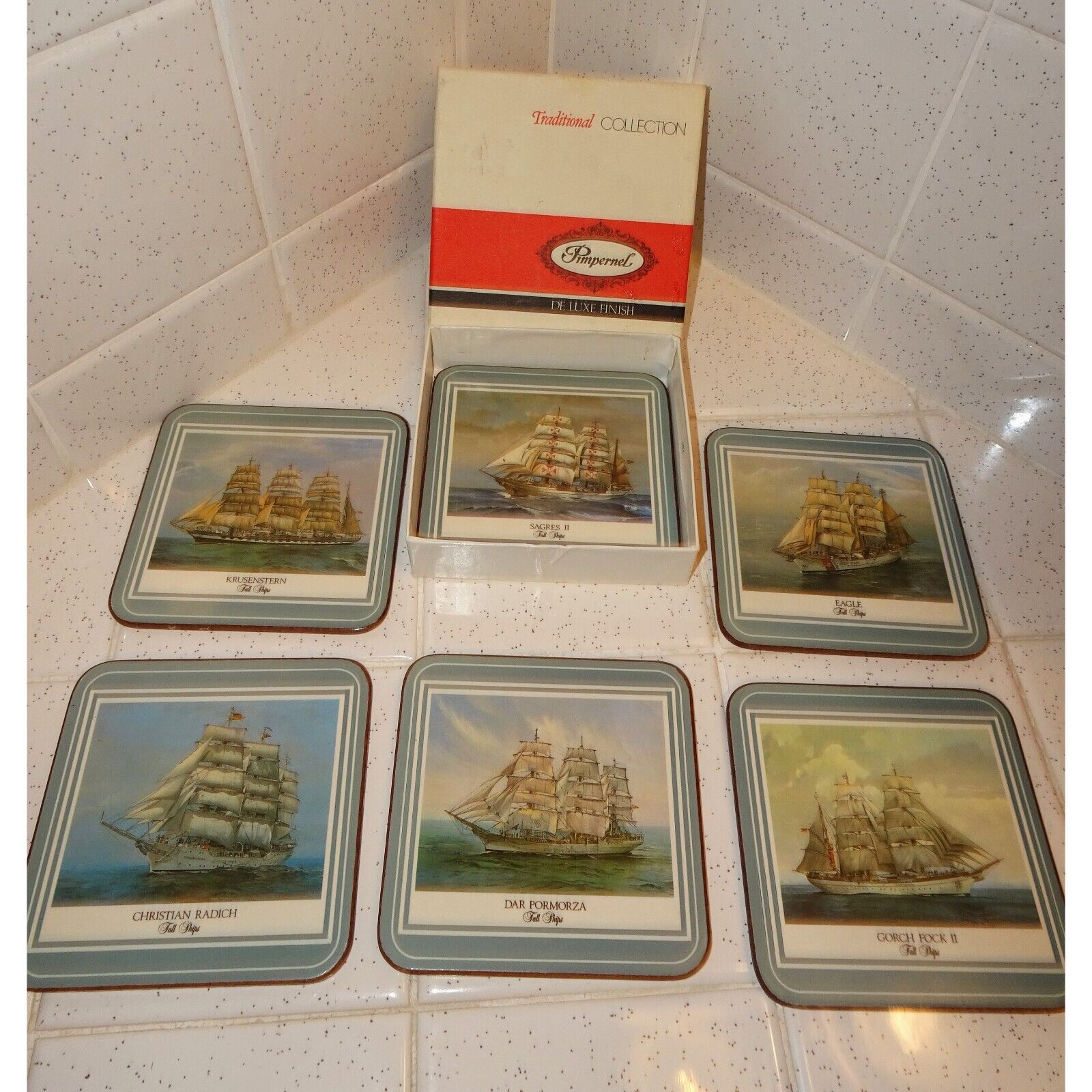 Vintage Pimpernel Clipper Ships Coaster Set of Six original box Made in England