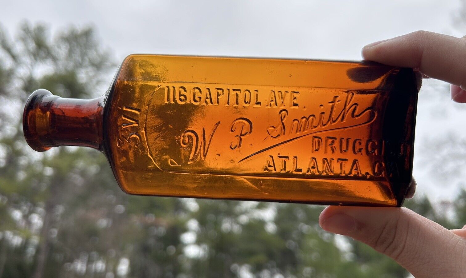Antique W.P. SMITH - DRUGGIST - ATLANTA, GEORGIA amber colored drugstore bottle