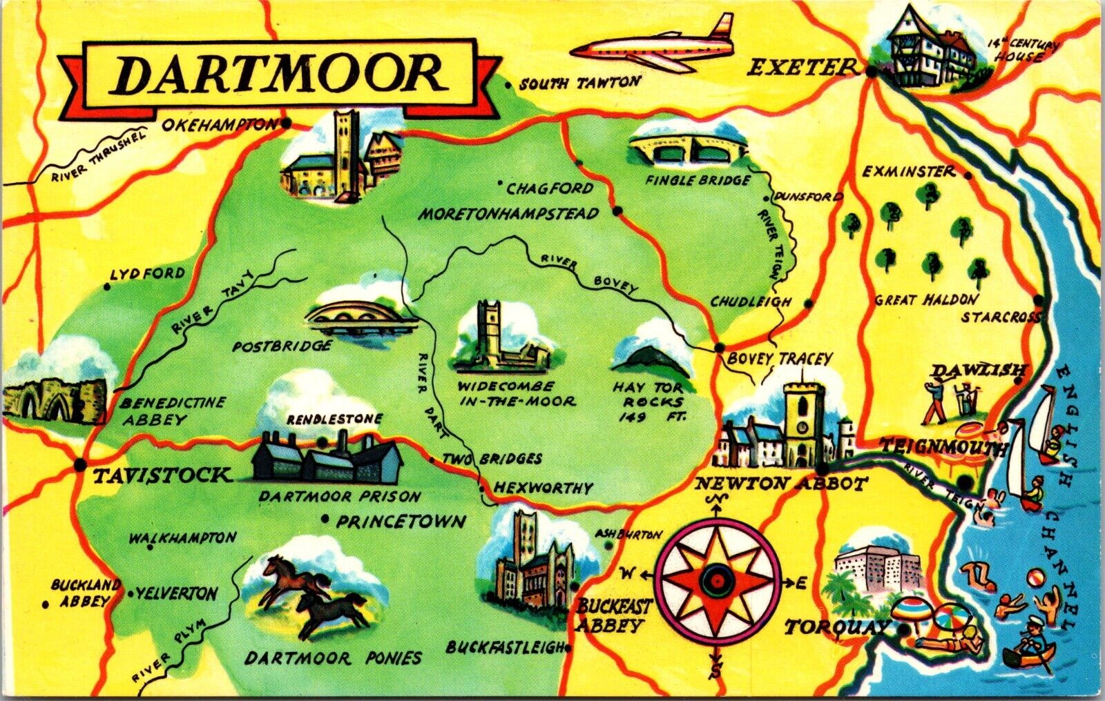 Dartmoor Devon Southern England UK Map postcard