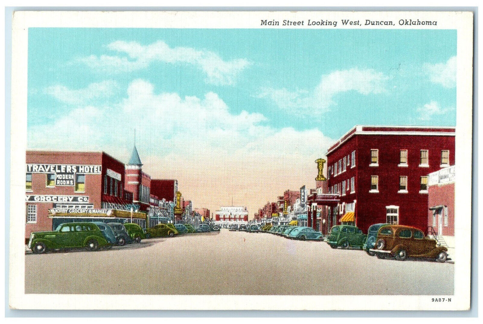 c1940's Main Street Looking West Duncan Oklahoma OK Unposted Vintage Postcard