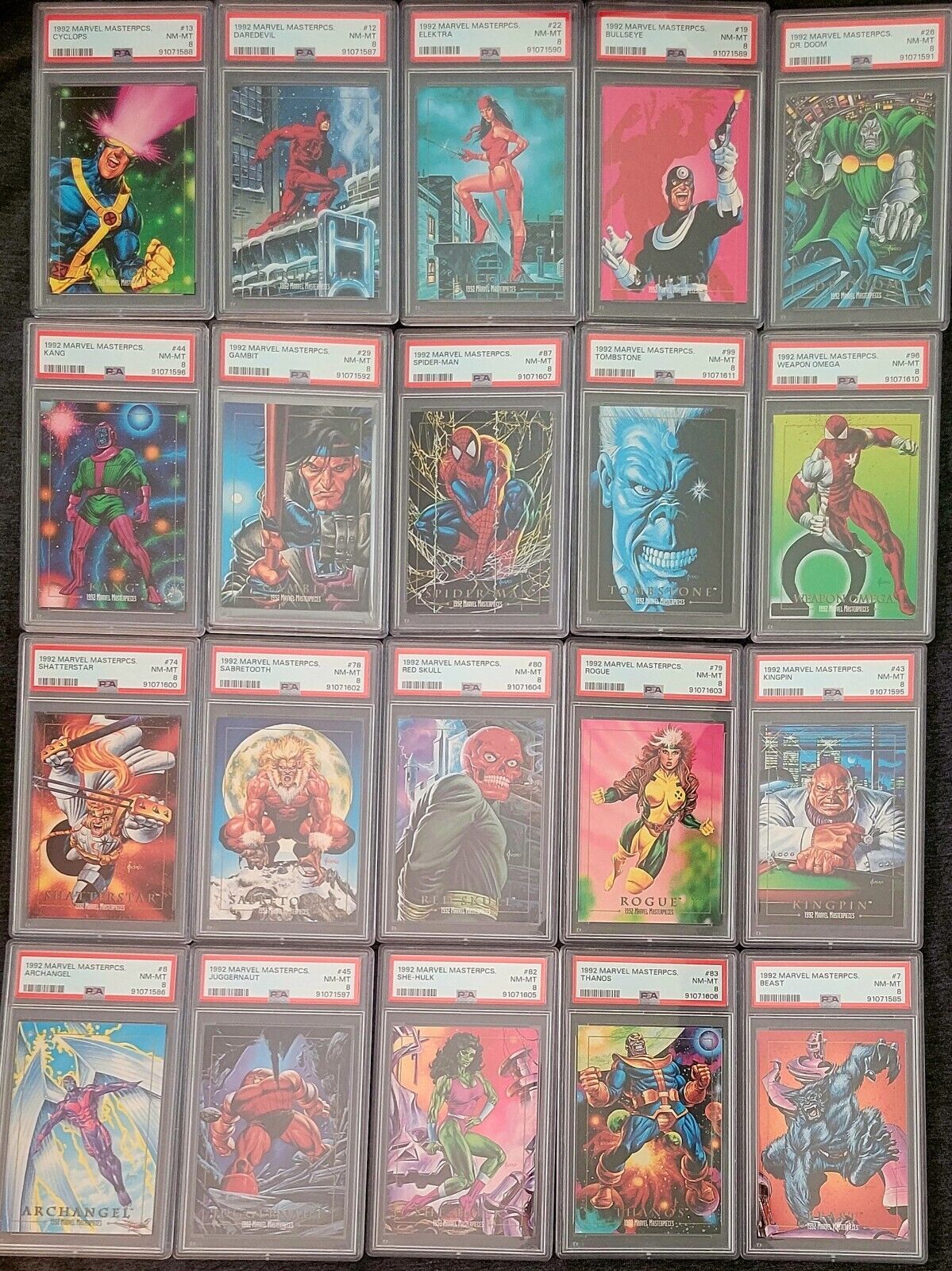 1992 Marvel Masterpieces PSA 8 Lot of 20 Cards. Near Mint-Mint Excellent Cards
