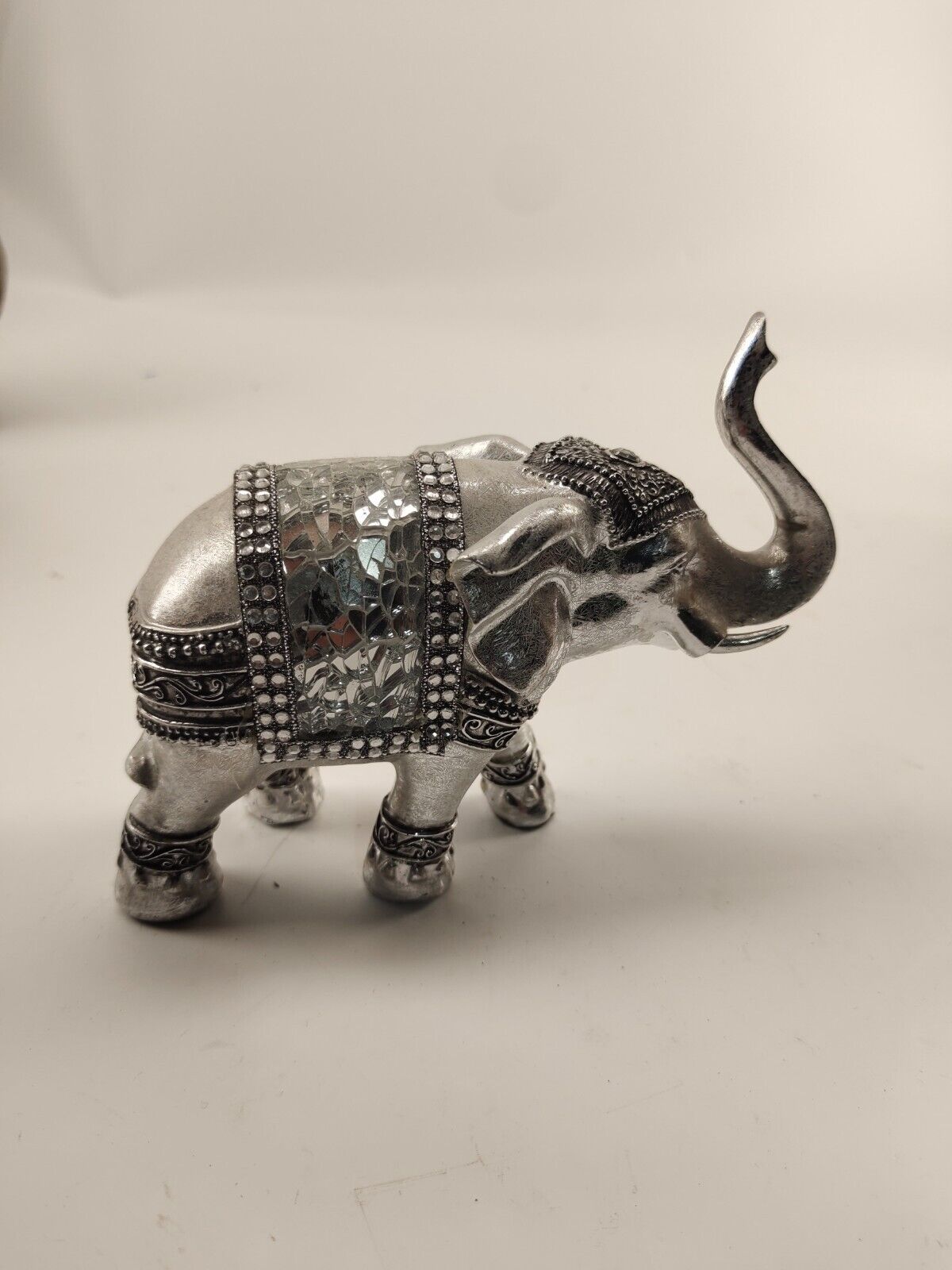 Silver Elephant Figurine Studded with glass - Porcelain