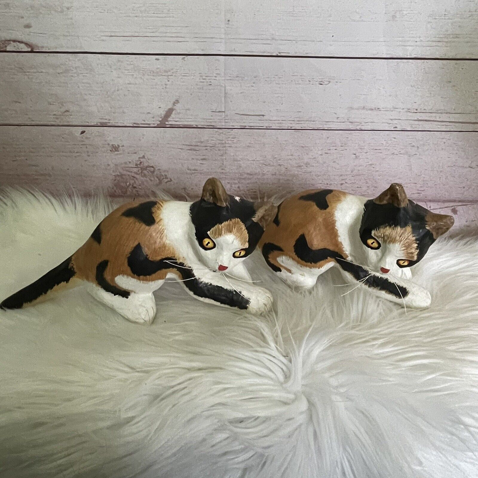 Set Of 2 paper mache calico cat figures Made In Philippines  Shelf Sitters