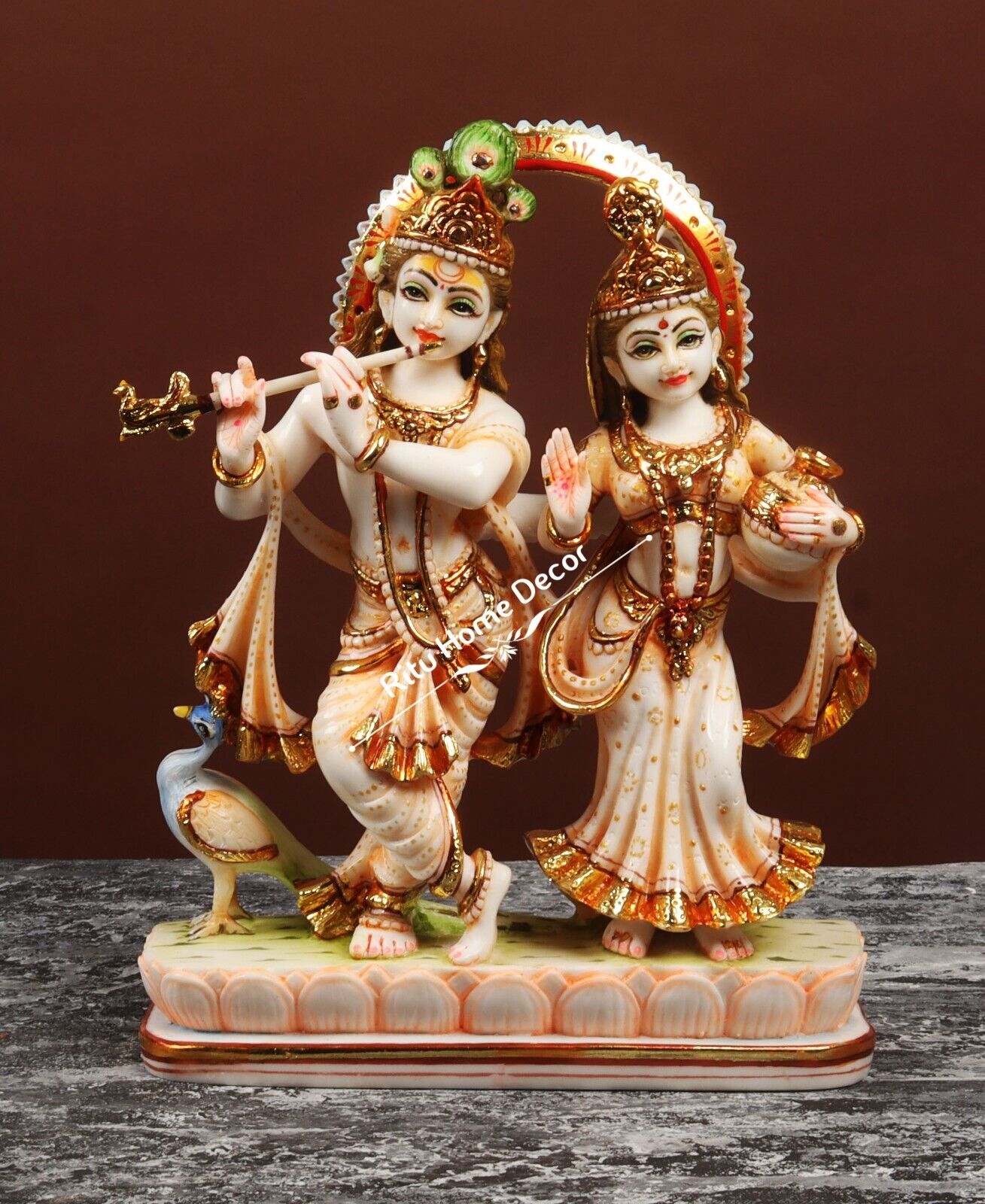Radha Krishna Statue, 26 cm Hand painted Cultured Marble Radha Krishna Murti,