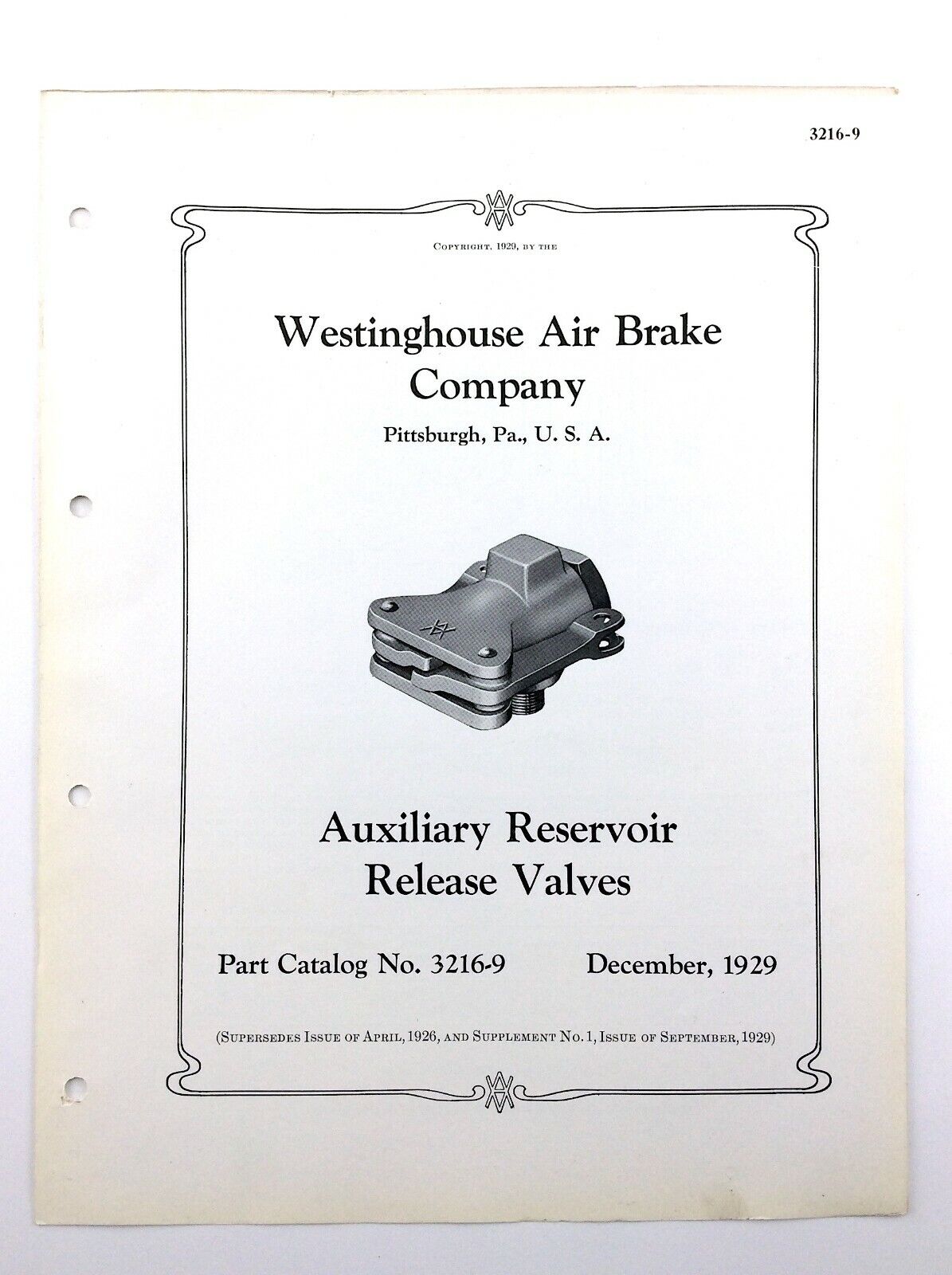 Westinghouse Air Brake Company Auxiliary Release Valves 1929 Part Catalog Q536
