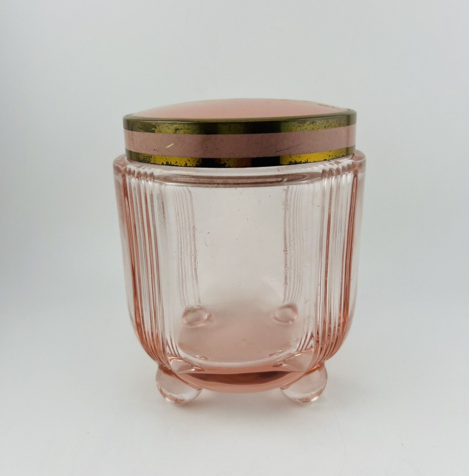 VTG DuBarry Pink Footed Bath Salts Glass Jar/Lid Richard Hubrat 1950\'s RARE