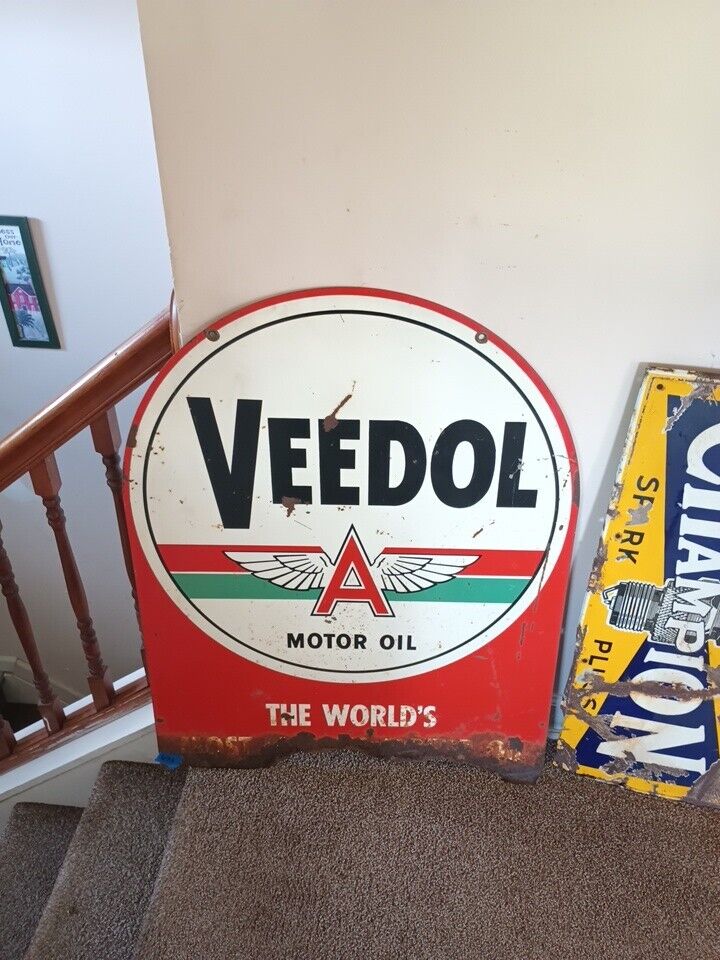 Veedol motor oil Sign original Double Sided Flying A Gas Oil Advertising 🔥 Rare