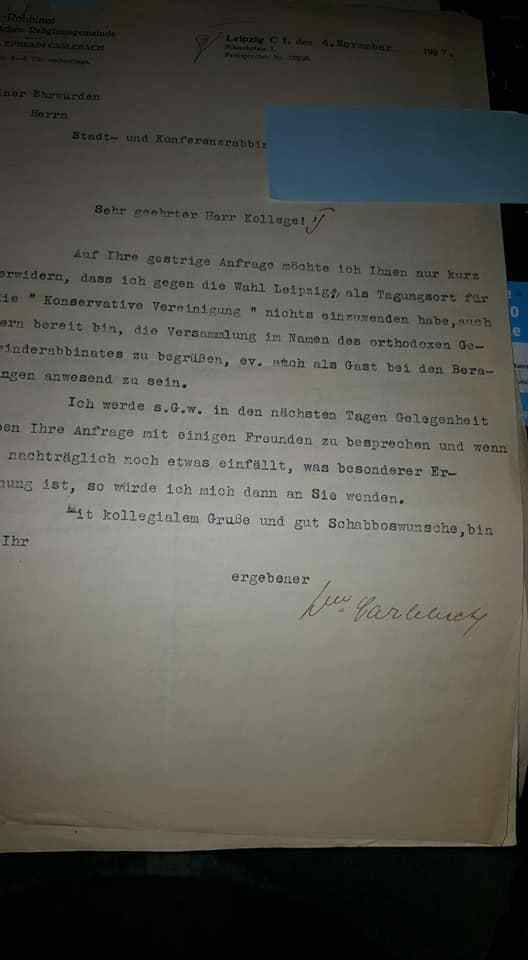 Signed Letter German Rabbi Ephraim Carlebach Leipzig 1927 Autographed Shlomo