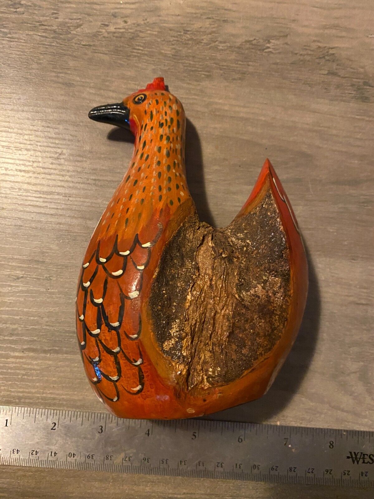 Vintage Carved Wooden Chicken Painted