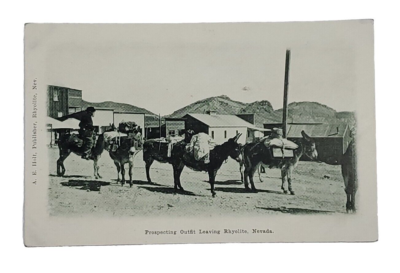 1908 A.E. Holt RPPC: Prospect Outfit Leaving Rhyolite, NV- Real Photo Postcard