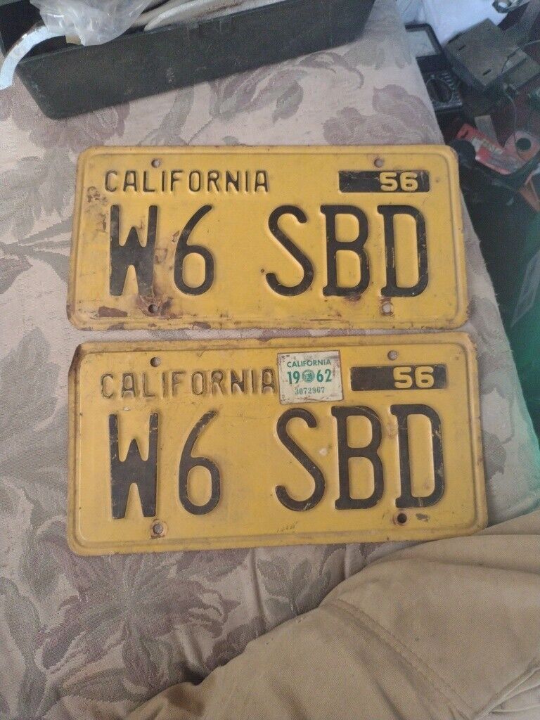Vintage Pair of 1956 State of California License Plates 