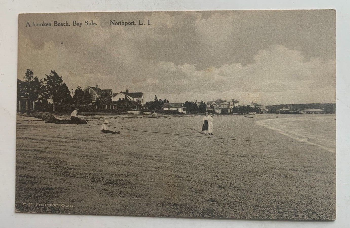 c 1910s NY Postcard Northport LI New York Asharoken Beach Bay Side people houses