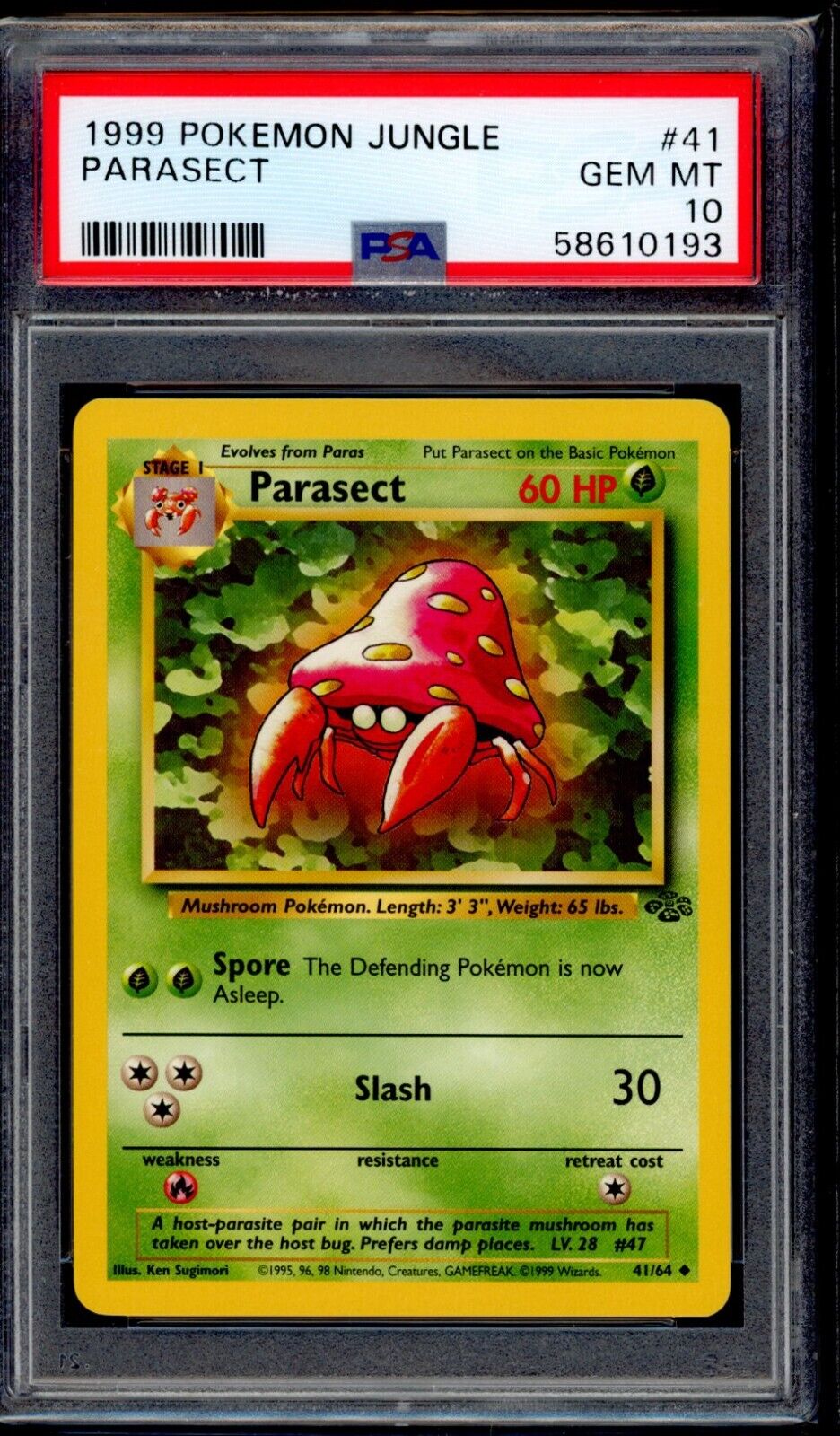 PSA 10 Parasect 1999 Pokemon Card 41/64 Jungle